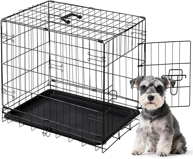 DUMOS Dog Crate, 24 Inch Small Single Door Dog Cage with Plastic Leak-Proof Pan Tray, Folding Metal Wire Pet Kennel for Indoor, Outdoor, Travel