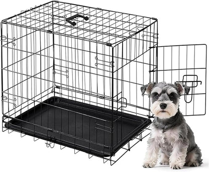 DUMOS Dog Crate, 24 Inch Small Single Door Dog Cage with Plastic Leak-Proof Pan Tray, Folding Metal Wire Pet Kennel for Indoor, Outdoor, Travel