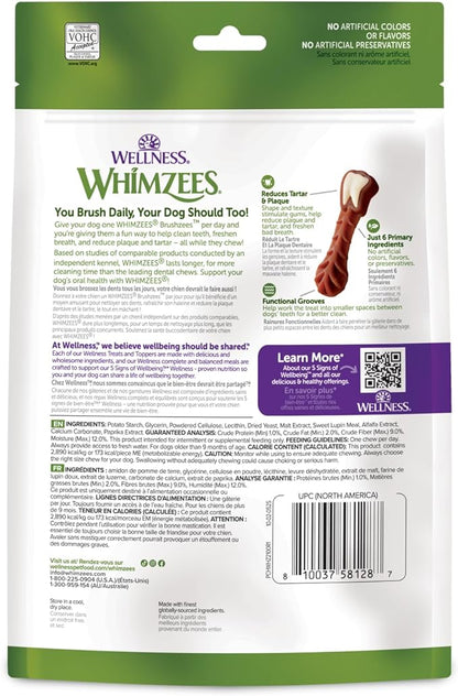 Whimzees Wellness Brushzees Dog Dental Treat, VOHC Accepted Chews, Freshens Breath, Large Size, 4.2 oz Bag, 2 Count