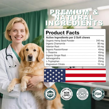 Неmр Calming Chews for Dogs, Anxiety Relief, Sleep Calming Aid, Health & Wellness Supplements for Dog Separation Barking, Chicken Flavor, 180 Chews for All Breeds Ages