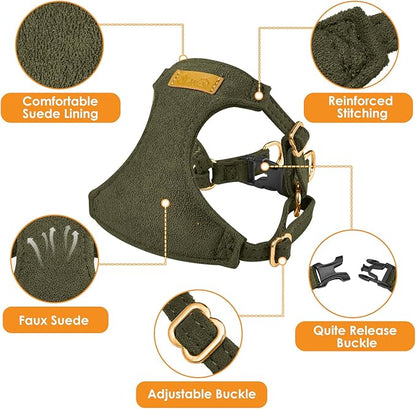 SlowTon Dog Harness Small Sized Dog - Soft XXS Dog Harness and Leash Set No Pull No Chock, Adjustable Lightweight Puppy Harness for XS Small Medium Dogs Cats (Solid Military Green, XXS)