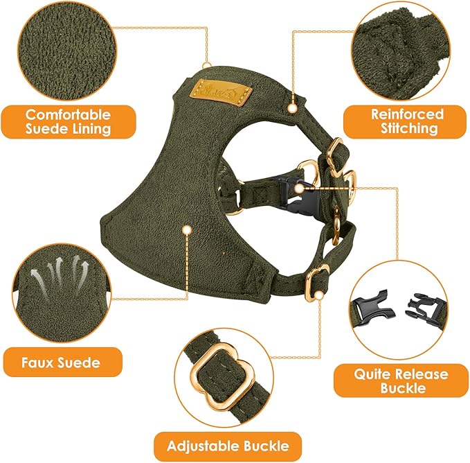 SlowTon Dog Harness Small Sized Dog - Soft XXS Dog Harness and Leash Set No Pull No Chock, Adjustable Lightweight Puppy Harness for XS Small Medium Dogs Cats (Solid Military Green, S)
