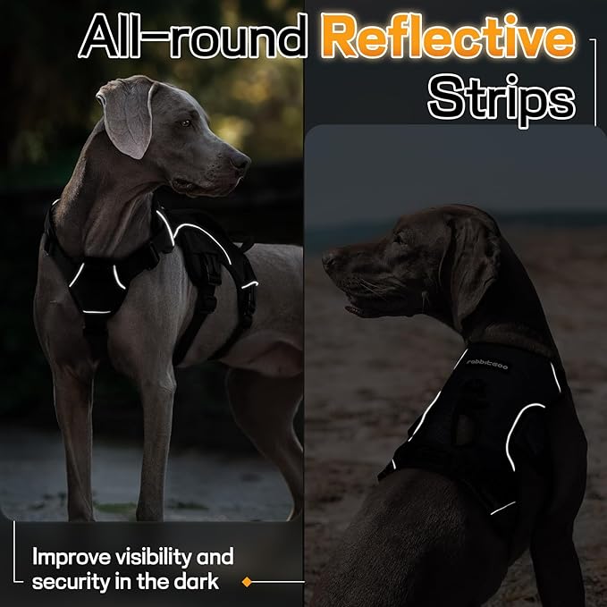 rabbitgoo Escape Proof Dog Harness, Soft Padded Full Body Pet Harness, Reflective Adjustable No Pull Vest with Lift Handle and Leash Clip for Large Dogs Walking Hiking Training, L, Black