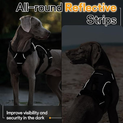 rabbitgoo Escape Proof Dog Harness, Soft Padded Full Body Pet Harness, Reflective Adjustable No Pull Vest with Lift Handle and Leash Clip for Large Dogs Walking Hiking Training, L, Black