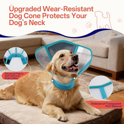 Foldable Dog Cone Collar - Adjustable Comfort Elizabethan Recovery Collar, Transparent Waterproof E-Collar for Dogs After Surgery to Stop Licking Scratching, Blue, M