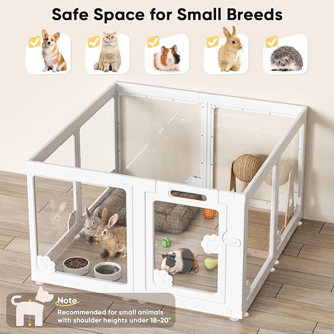 24” Acrylic Clear Dog Play Pen Indoors 8 Panels, Puppy Playpen with Door for Small Dogs Puppies, Transparent Plastic Pet Playpen Cage Fence Crate Kennel for Cat Kitten Rabbit Bunny Ferret etc