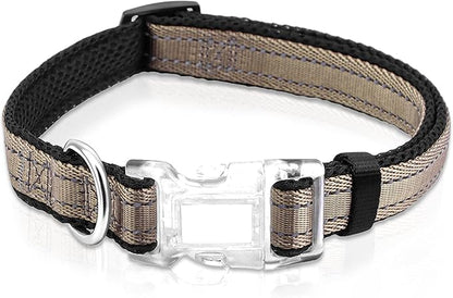 Reflective Dog Collar for Large Dogs Mesh Padded Large Dog Collar, Adjustable Pet Collar with Quick Release Buckle, Durable Breathable &Fade Resistant-Grey