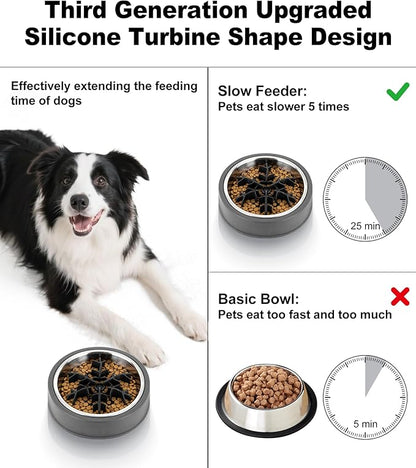 Slow Feeder Insert for Dog Bowl, Mabnuby 100% Food-Grade Silicone Slow Feeder Insert Fits Large Medium Small Size Dogs, Compatible with Regular & Elevated Bowls, Helps Prevent Digestive Issues, Black