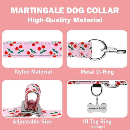 Reflective Martingale Collar for Dogs Nylon Training Collar with No Buckle No Pull Cute Dog Collar for Large Dogs（Pink Cherry，L）