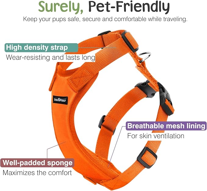 VavoPaw Dog Seat Belt, Safety Vest Dog Car Harness with Adjustable Buckle Dog Seat Belt for Vehicle Nylon Pet Safety Seat Belts Heavy Duty(L, Orange)