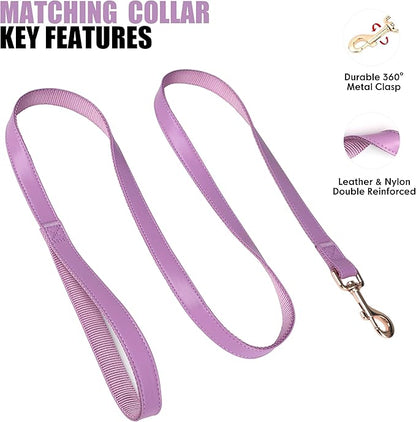 PET ARTIST Soft PU Leather Dog Collar and Leash Set, Bright & Stylish 5FT PU Leather Leash and Collar Set, Durable Pet Collars with Quick Release Metal Buckle for Medium Dogs,Purple,M(13-19")