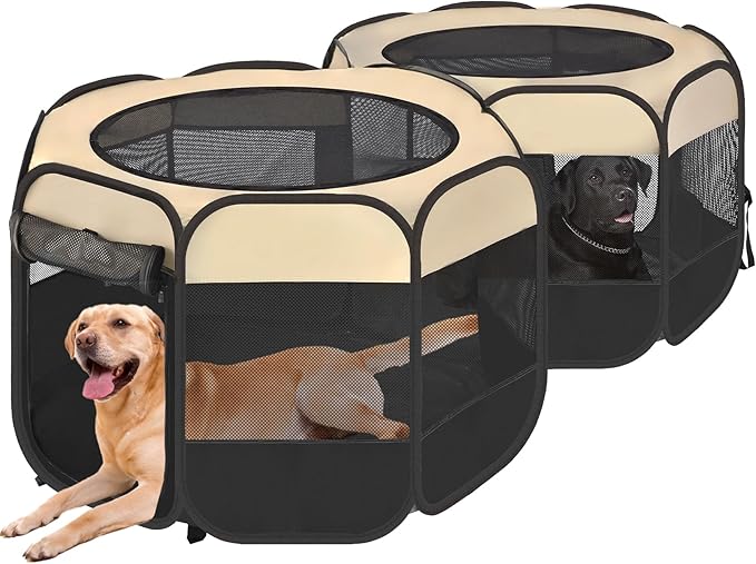 EighteenTek® 2-in-1 Pop Up Cat Playpen XLarge, Dog Puppy Pet Playpen, Indoor Outdoor Cats Enclosed, Cat Tent House Crate Cage, Portable & Foldable Playpen for Kittens(No Divider, Unified Space)