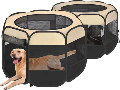 EighteenTek® 2-in-1 Pop Up Cat Playpen XLarge, Dog Puppy Pet Playpen, Indoor Outdoor Cats Enclosed, Cat Tent House Crate Cage, Portable & Foldable Playpen for Kittens(No Divider, Unified Space)