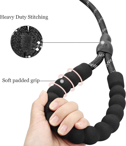 TagME 6ft Slip Dog Lead, No Pull Reflective Training Leash with Padded Handle, Professional Rope P-Leash for Small Medium Large Dogs, Heavy Duty Correction Lead for Walking & Training (Black)