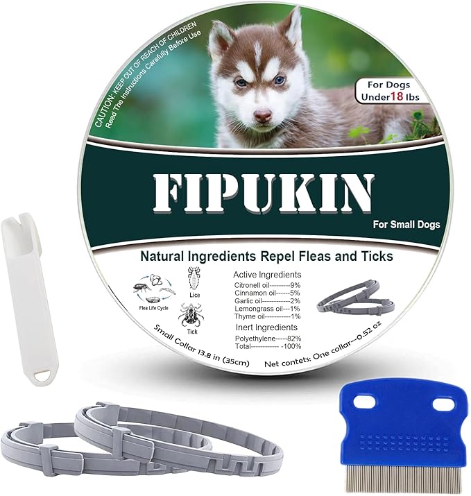 Flea and Tick Collar for Small Dogs, 2‑Pack | 8‑Month Waterproof Protection with Natural Essential Oils | Includes Comb & Tick Removal Tool
