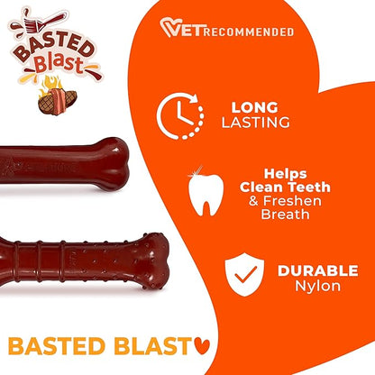 Nylabone Original & Textured Bone Power Chew Toy for Dogs, Durable & Tough Dog Toys for Aggressive Chewers, Basted Blast Bacon and Steak Flavor, X-Small Dogs - Up to 15 lbs, 2 Pack