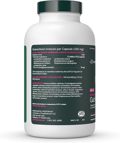 VetriScience Extra Strength Gut Health Probiotic & Prebiotic Digestive Supplements for Dogs & Cats, Gas & Diarrhea & Immune Support, Easy-Open Capsules, 180 Count - New Look