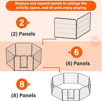 FDW Dog Playpen Dog Pen Dog Kennel 2 Panels 32 Inch Height Indoor Outdoor Folding Metal Portable Puppy Exercise Pen Heavy Duty Dog Fence for Yard Camping,Black