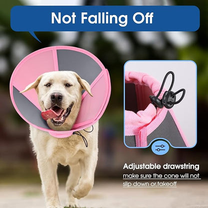 SUNFURA Dog Cone - Soft Cone for Dogs to Stop Licking, Comfy Dog Cones E-Collar Alternative After Surgery, Adjustable Dog Recovery Collar for Wound Care, Spay, Neuter, Pink Small
