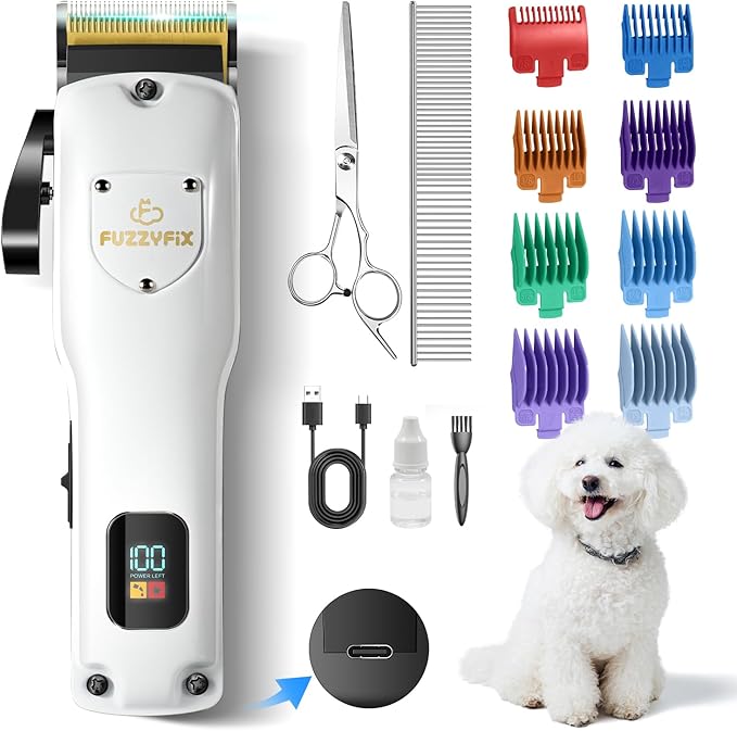 Dog Clippers for Grooming for Thick Heavy Coats, Professional Low Noise Pet Grooming Clippers Supplies Kit Rechargeable Stainless Steel Hair Trimmer with Ceramic Blade for Dogs Cats Animals