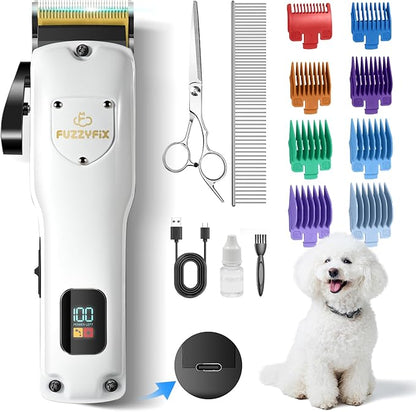 Dog Clippers for Grooming for Thick Heavy Coats, Professional Low Noise Pet Grooming Clippers Supplies Kit Rechargeable Stainless Steel Hair Trimmer with Ceramic Blade for Dogs Cats Animals
