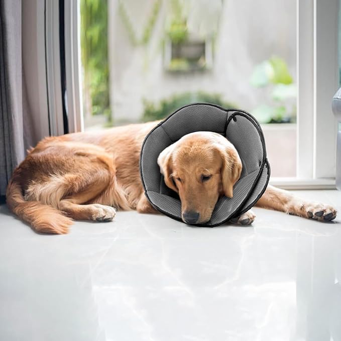 Soft Dog Cone for Medium Size Dogs,Breathble Adjustable Dogs Recovery Collar After Surgery,Protective Elizabethan Cones,E Collar Alternative to Stop Licking,Comfortable Dog Cones,Black,M