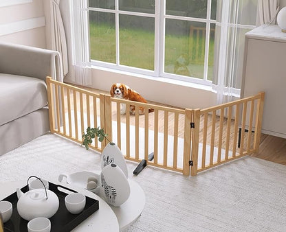 YOCAN Paint-Free Wooden Freestanding Dog Gates for The House,Doorways, Stairs,Wood Dog Fences Indoor Pet Gate,Step Over Fence-3 Panels L:69" H:16.9"