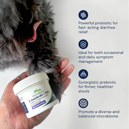 Animal Biome S. Boulardii + FOS Powder Probiotics for Dogs & Cats 30g – Pet Supplements Saccharomyces Boulardii Dog Probiotic with Prebiotic FOS for Gut Health, Digestive Support & Firmer Stool
