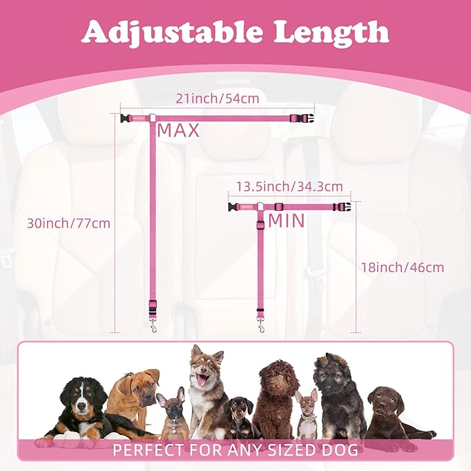 BWOGUE Pet Dog Cat Seat Belts, Car Headrest Restraint Adjustable Safety Leads Vehicle Seatbelt Harness (1 Pack, Pink, Not Elastic)