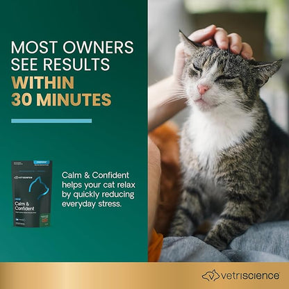 VetriScience Calm & Confident Chews, Composure Calming and Anxiety Supplement for Cats, Reduce Stress and Fear, Ideal for Travel, Vet, Grooming and Routine Changes, Chicken, 30 Count