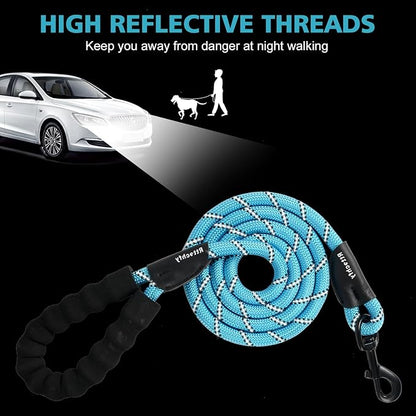 Rttochfy Rope Dog Leash 2/4/5/6/8/10 FT with Comfortable Padded Handle and Highly Reflective Threads for Small Medium and Large Dogs Heavy Duty (1/2"-5 FT, Purple)