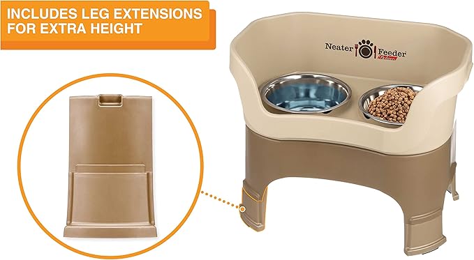 Neater Feeder Deluxe Mess-Proof Elevated Dog Bowls for Large Dogs (40+ lbs), 2 Height Adjustable (14.5” & 17.5”) No-Spill Raised Dog Bowl Stand w/Slow Feed Bowl for Food, Made in USA, Cappuccino