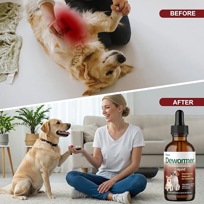 Dewormer Liquid for Dogs – Fenbendazole for All Wormers, Tapeworms, Roundworms & Hookworms – Broad Spectrum, Safe for 6 Weeks and Older