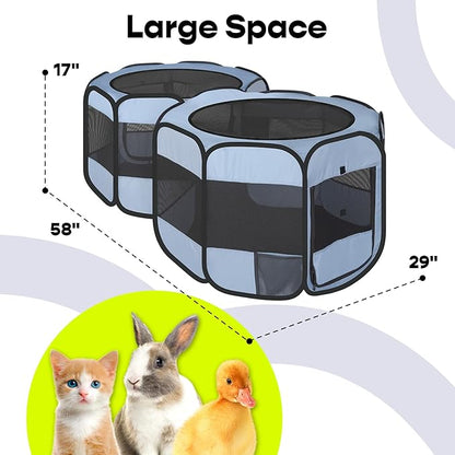 Pet Playpen Pop up Small Pet Cage Enclosure Tent Chick Run Brooder Coop Foldable Kennel for Kitten Ferret Puppy Guinea Pig Rabbit Hamster Chinchillas(No Divider, Unified Space)