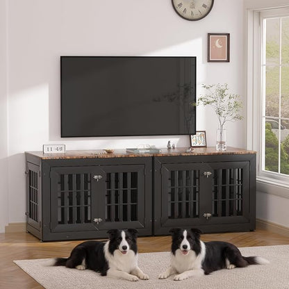 Snuowu 38" Heavy Duty Dog Crate Furniture for Small,Medium and Large Dogs,Rustic Wooden Dog Cage Kennel Indoor Furniture with Waterproof Top,Decorative Pet House Side End Table (Black & Wood)