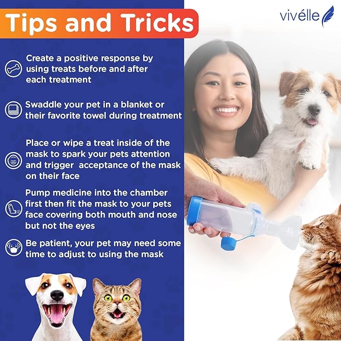 Vivelle Handheld Inhaler Spacer with 2 Masks for Cats and Small Dogs Inhaler Spacer for MDI