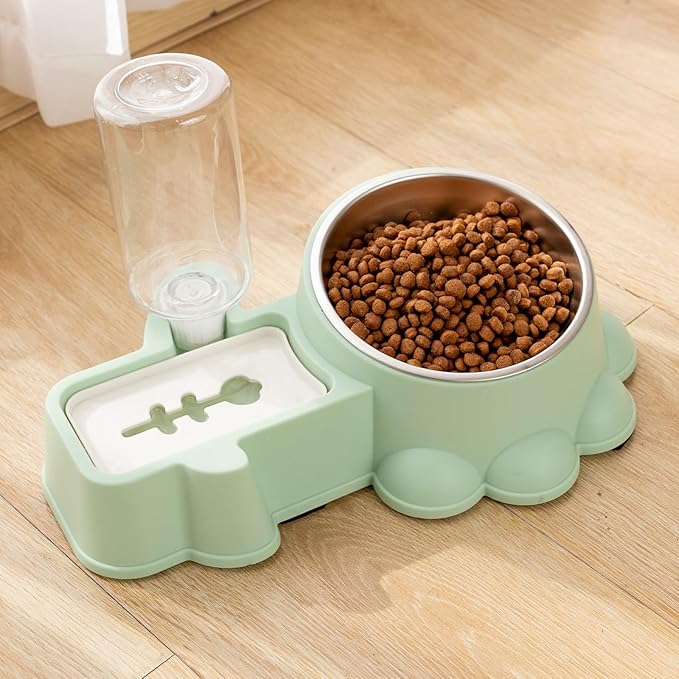 Multifunctional Dog Food Dispenser and Water Container Stainless Steel Automatic Pet Feeder Green for Home Use