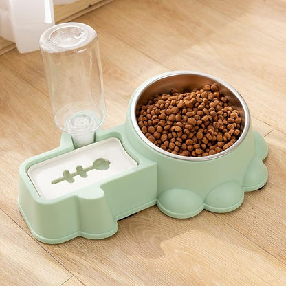 Multifunctional Dog Food Dispenser and Water Container Stainless Steel Automatic Pet Feeder Green for Home Use