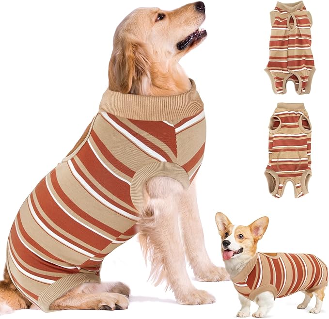 SlowTon Dog Recovery Suit - Surgery Recovery Suit for Female Male Dogs, Dog Onesie After Spay Abdominal Wounds, E-Collar Cone Alternative Prevent Licking Pet Surgical Suit(Brown,XL)