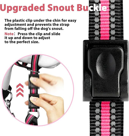 BARKLESS Soft Dog Head Collar, Patented Padded No Pull Head Halter, Training Nose Leash with Safety Link for Medium Large Dogs, Adjustable Muzzle Leash, Easy Control for Walking(Pink, L)