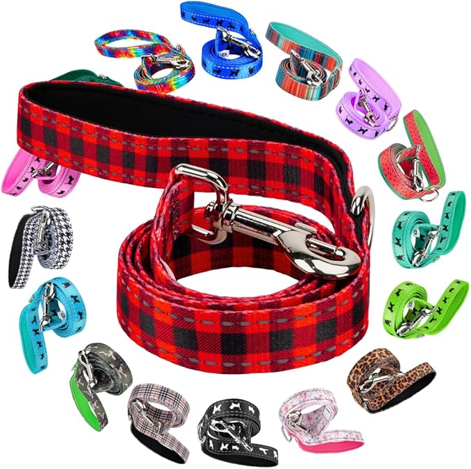 EcoBark Dog Leash - Soft & Reflective Comfort Leash with Padded Handle - Safe, Strong, & Durable for Small, Medium or Large Dogs (Red Buffalo Plaid)