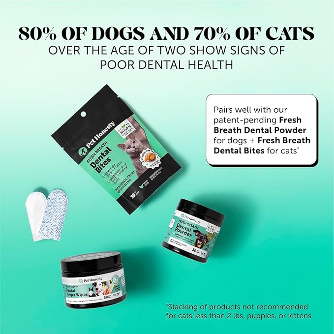 Dog Dental Finger Wipes for Teeth Cleaning Plaque Off - Dental Care for Dogs & Cats, Stain & Tartar Remover for Teeth, Finger Toothbrush Wipes, Fresh Breath & Gum Care with Zinc + Green Tea - 30 ct