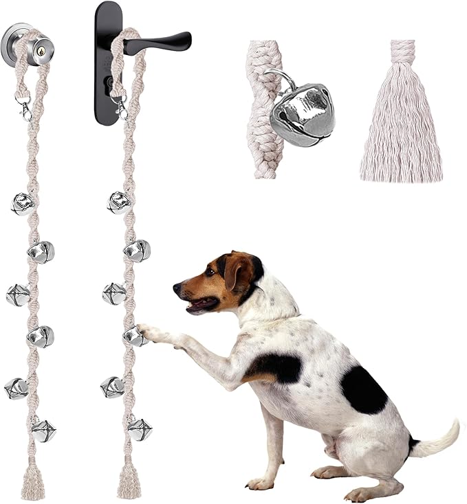 Dog Bells to Go Outside & Puppy Potty Training, Adjustable Dog Door Bell Ring to Go Potty, Handmade with Premium Yarn. Twisted Style, Beige 2 Count