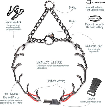 Herm Sprenger Black Stainless Steel Dog Collar with Quick Release ClicLock Buckle O-Ring Biothane Insert Training Collar Made in Germany (Cherry Red, 23in x 3.2mm(Neck Size up to19-20in))