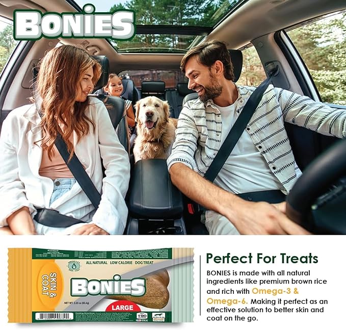 Bonies Natural Skin & Coat Formula Small-Sized Single Bone - Promote Silky Coat & Healthy Skin, Healthy Teeth & Fresh Breath, Low Calories - Chicken Flavor, Small Dogs, 15 Count