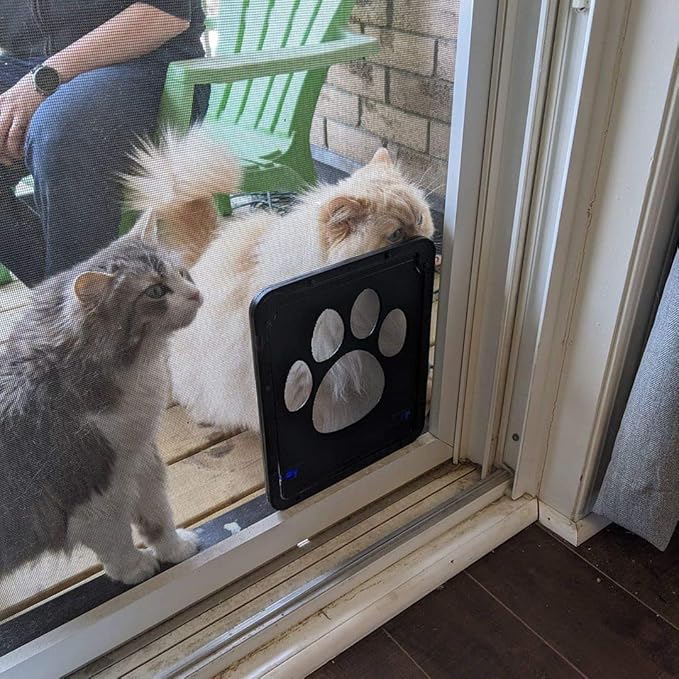 PETLESO Small Dog Door for Screen Door, Cat Door 8"×10" Magnetic Flap Self-Closing, Pet Screen Door for Sliding Door, Puppy Doggy and Cat Door Built in Screen, Lockable, Black S