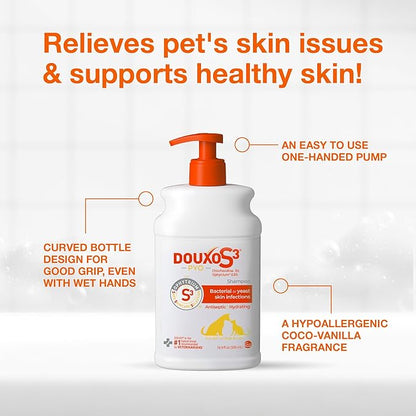 Douxo S3 Pyo Shampoo, Contains 3% Chlorhexidine & 0.5% Ophytrium, Antiseptic & Hydrating, For Bacterial or Yeast Skin Infections, For Dogs and Cats, 16.9 fl. oz. (500mL)
