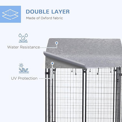 PawHut Outdoor Dog Kennel with Roof, 4' x 4' x 6' Heavy Duty Welded Wire Dog Playpen Enclosure with Escape-Proof Lock, UV-Resistant & Waterproof Cover, for Medium Dogs, Chickens, Ducks, Silver