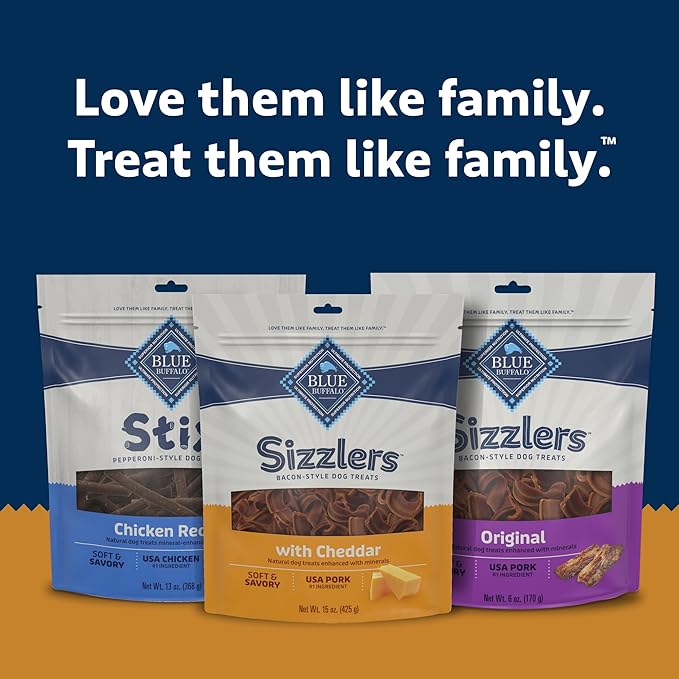 Blue Buffalo Sizzlers Bacon-Style Dog Treats with Real USA Pork, Cheddar Flavor, 15-oz Bag