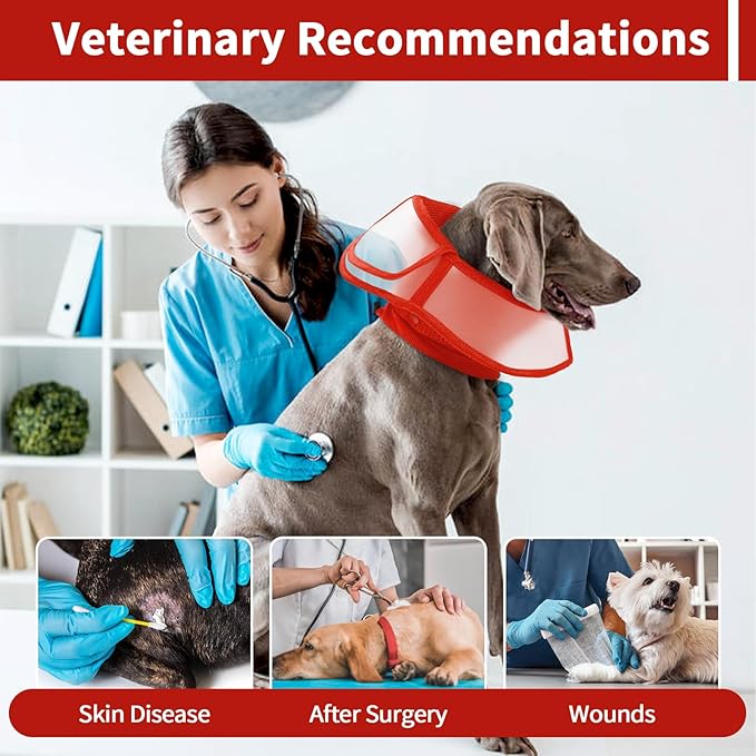 Allroaring Dog Cone Collar After Surgery, Soft Dog Cones for Large Dogs, Breathable Pet Elizabethan Collar Dogs Recovery Cone to Stop Licking Protective Wound Lightweight E-Collar, Red XL